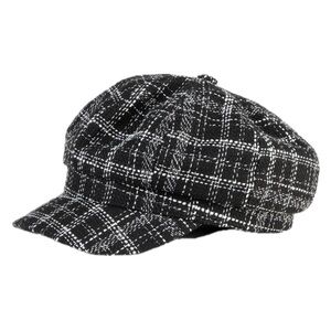 Howard’s Tristyn Winter Boucle Newsboy Hat black plaid  & white Lined NWT